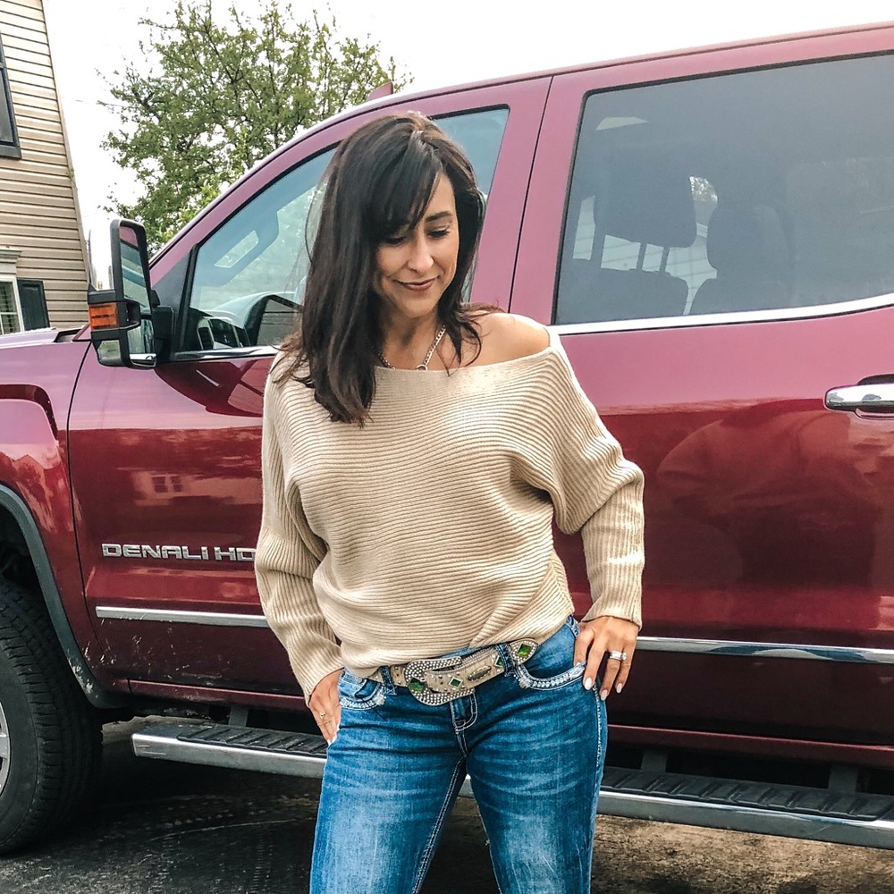 Off The Shoulder Beige Sweater